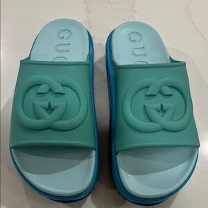 Gucci Teal and Aqua Slide Sandals